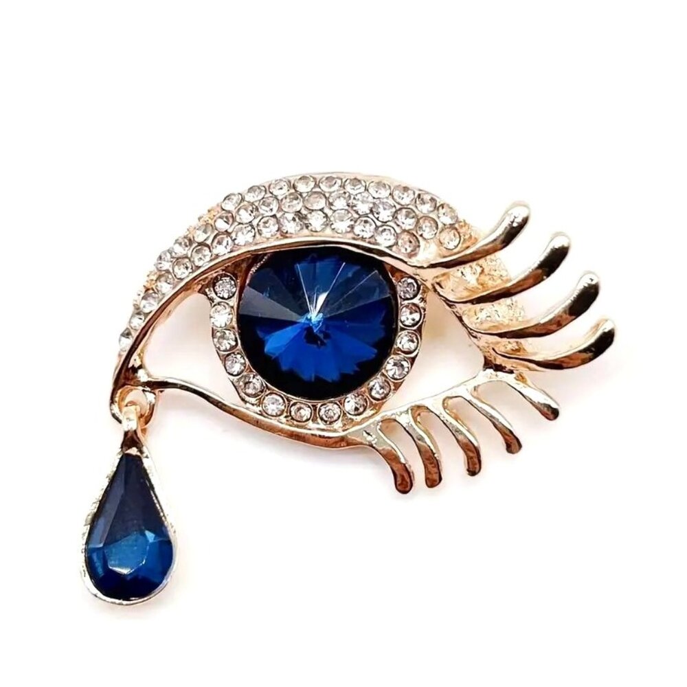 Blue Rhinestone Eye With Tear Drop Brooch